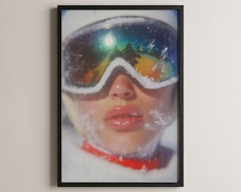 Ski Art, Winter Decor, Ski Wall Art, Fashion Portrait Poster, Glossy Close-Up, Ski Prints, Cozy Cabin Decor, Winter Sports Artwork