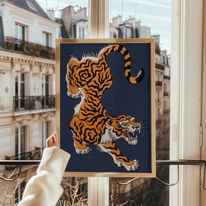Japanische Tigerkunst, mutige traditionelle Wandkunst, wildes Tigerdekor, Tierwanddekor, einzigartiger Tigerdruck, asiatische Wandkunst, Dschungeldekor Bild 10