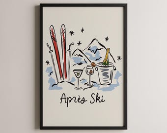 Ski Wall Art, Vintage Ski Print, Après Ski Poster, Winter Sports Art, Ski Prints, Retro Ski Decor, Cozy Cabin Wall Decor