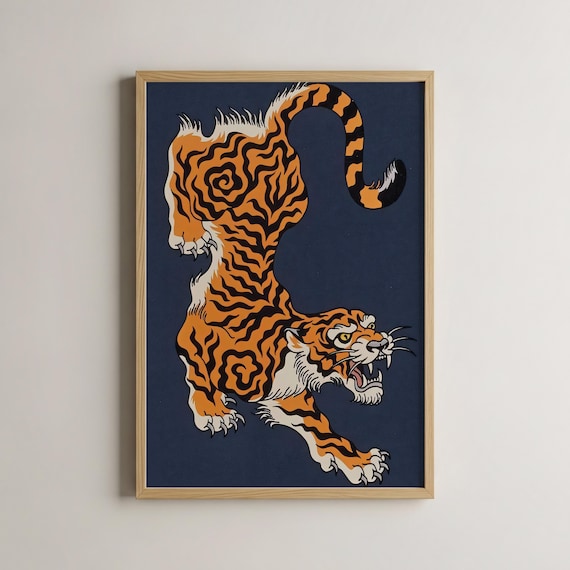 Japanese Tiger Art, Bold Traditional Wall Art, Fierce Tiger Decor, Animal Wall Decor, Unique Tiger Print, Asian Wall Art, Jungle Decor