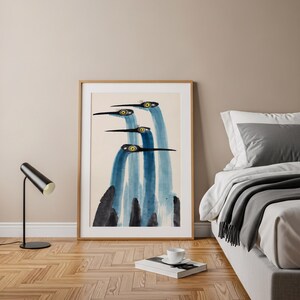 Minimalist Bird Art, Modern Bird Poster, Calm Wall Decor, Elegant Home Art, Nature Inspired Artwork, Contemporary Design image 2