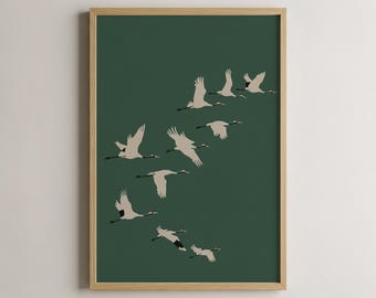 Minimalist Crane Wall Art, Japanese Inspired Nature Print, Minimalist Art, Japanese Decor, Crane Art, Modern Home Decor