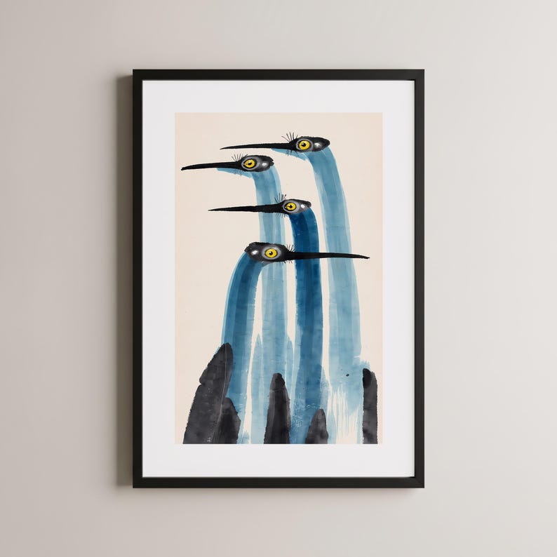 Minimalist Bird Art, Modern Bird Poster, Calm Wall Decor, Elegant Home Art, Nature Inspired Artwork, Contemporary Design image 1