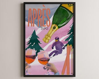 Ski Wall Art, Vintage Ski Print, Après Ski Poster, Winter Decor, Ski Prints, Retro Ski Artwork, Cabin Wall Decor, Snowy Mountain Art