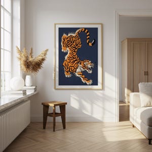 Japanische Tigerkunst, mutige traditionelle Wandkunst, wildes Tigerdekor, Tierwanddekor, einzigartiger Tigerdruck, asiatische Wandkunst, Dschungeldekor Bild 5