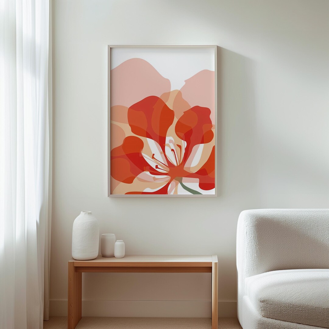 Botanical Wall Art, Abstract Red Flower, Modern Wall Decor, Floral Art ...