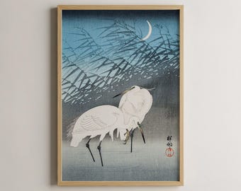 Japanese Crane Ukiyo-e Art Print, Minimalist Asian Decor