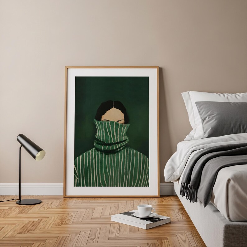 Emerald Green Abstract Woman Wall Art, Modern Home Decor, Digital Download Art, Printable Artwork, Contemporary Art for Living Room image 2