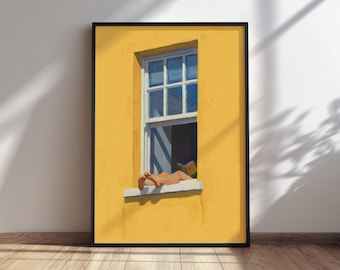 Woman Reading Print, Sunny Yellow Window, Botanical Art
