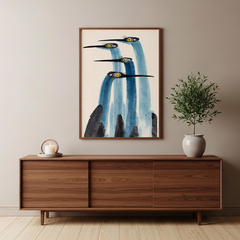 Minimalist Bird Art, Modern Bird Poster, Calm Wall Decor, Elegant Home Art, Nature Inspired Artwork, Contemporary Design image 3