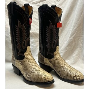 VTG Tony Lama Black Leather Snakeskin Western Boots Mens 7D NOS