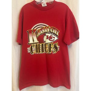 VTG 90s Kansas City Chiefs Red Short Sleeve T-shirt Size Large Single Stitch image 1
