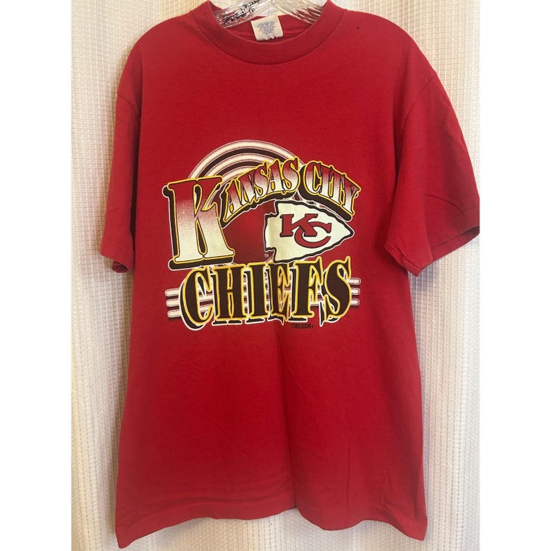 VTG 90s Kansas City Chiefs Red Short Sleeve T-shirt Size Large Single Stitch image 1
