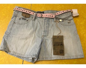 VTG Y2K Squeeze Light Rinse denim short met roze riem, maat 9/10 NWT