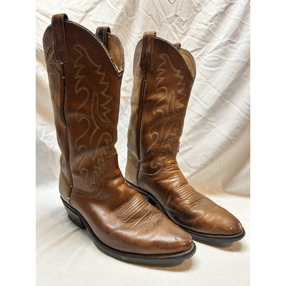 VTG Dan Post Western Boots Brown Leather Mens 8.5 EW Cowboy Festival