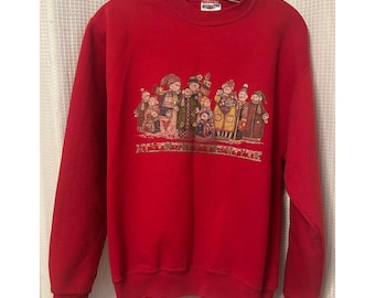 VTG Y2k Christmas Snowman Family Country Red Sweatshirt Size Small