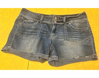 Short en denim taille basse Ashley LEI, ourlet brut, taille 15, junior, rinçage moyen A2K