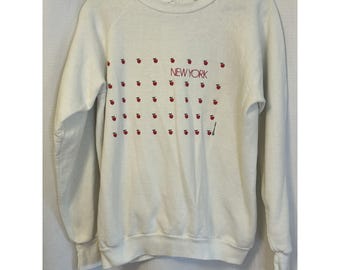 VTG 90s New York Sweatshirt XL Apples White