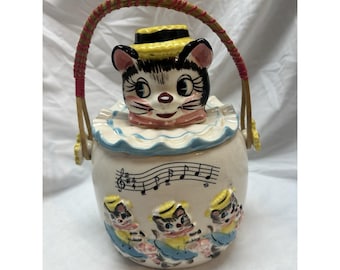 Słoik na ciasteczka i pokrywka VTG 50s Chase Japan Dancing Cats
