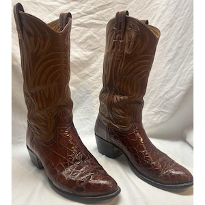 Botas vaqueras vintage NOCONA de piel de cocodrilo auténtica, color marrón, con punta en J, talla 6.5 D