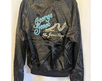 George Jones Tour Jacket Medium Black Satin The Jones Boys VTG Country Music