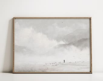 jesus wall art christian painting living room decor, catholic art minimalist wall print christian decor, bible wall art landscape painting