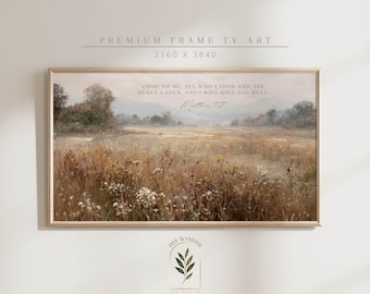 scripture wall art samsung frame tv art fall landscape artwork, bible verse art christian decor, botanical art flower painting rustic decor
