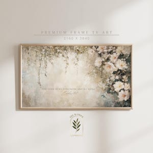scripture art floral painting samsung frame tv art, subtle christian art for framte tv christian home decor, bible verse art bedroom decor