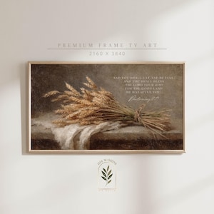 scripture wall art samsung frame tv art thanksgiving decor, christian artwork still life oil painting, botanical wall art fall hosting decor image 1