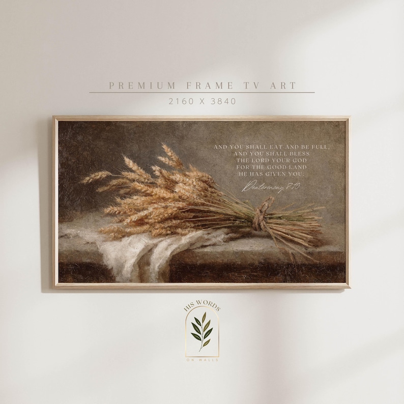scripture wall art samsung frame tv art thanksgiving decor, christian artwork still life oil painting, botanical wall art fall hosting decor image 1
