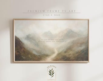 scripture art for framte tv christian decor, subtle christian art living room decor, bible verse art landscape painting samsung frame tv art