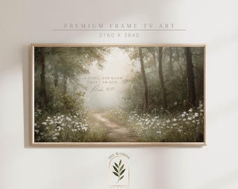bible verse art samsung frame tv art nature decor, christian wall art enchanted forest decor, spcripture art forest painting christian decor