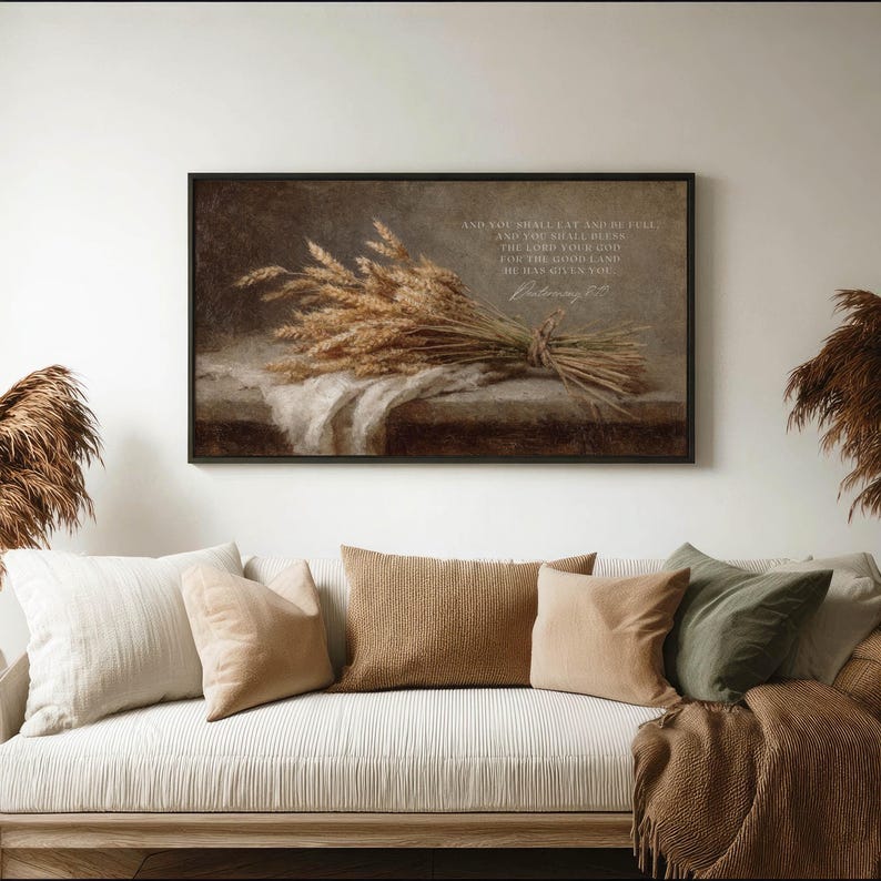 scripture wall art samsung frame tv art thanksgiving decor, christian artwork still life oil painting, botanical wall art fall hosting decor image 8