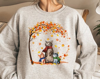 Cats Autumn Fall Shirt, Funny Thanksgiving Cat Lovers T-Shirt, Cat Fall Leaves Tree T-Shirt Pumpkin Spice