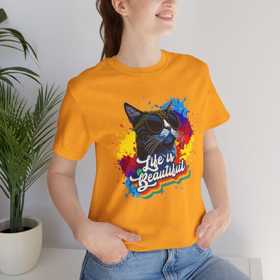 Camiseta inspiradora de gato legal, camiseta A vida é bela