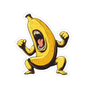 Banana Monster Kiss-Cut Stickers, Humorous Laptop Decal, Fruit Art Sticker, Quirky Gift for Friends, Unique Decoration