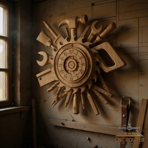Carpenter Clock Relief – 3D Wood Carving STL File for CNC Router (Digital Download) image 4