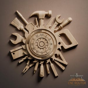 Relógio de carpinteiro em relevo – Arquivo STL de escultura em madeira 3D para roteador CNC (download digital)
