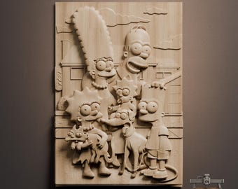 Family Cartoon Relief – 3D Wood Carving STL File for CNC Router (Digital Download)