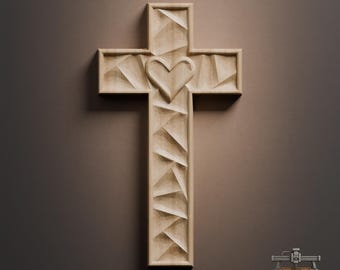 Cross with Heart Relief – 3D Wood Carving STL File for CNC Router