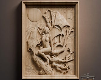 Dark Angel Relief – 3D Wood Carving STL File for CNC Router (Digital Download)