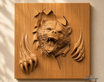 Relieve de oso rugiente – Archivo STL de tallado en madera 3D para fresadora CNC (descarga digital)