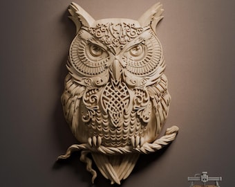 Ornate Celtic Owl Relief – 3D Wood Carving STL File for CNC Router