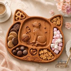Whisker Yarn Cat Face Snack Tray – 3D Träsnideri STL-fil för CNC-fräs