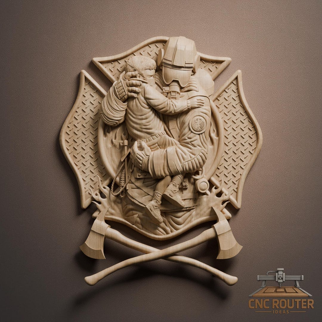 Firefighter Rescue Emblem Relief – 3D Wood Carving STL File for CNC ...