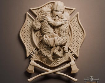 Firefighter Rescue Emblem Relief – 3D Wood Carving STL File for CNC Router