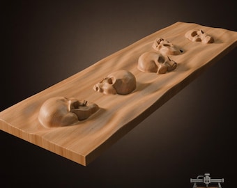 Skull Wave Board Relief – 3D Wood Carving STL File for CNC Router