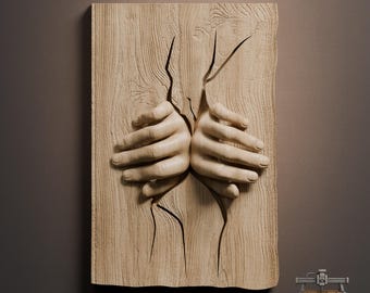 Hands Breaking Wall Relief – 3D Wood Carving STL File for CNC Router (Digital Download)