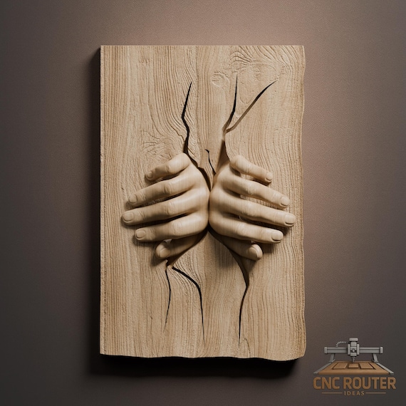 Hands Breaking Wall Relief – 3D Wood Carving STL File for CNC Router (Digital Download)