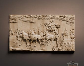 Wild West Stagecoach Relief – 3D Wood Carving STL File for CNC Router